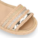 Girl Sandal shoes espadrille style in shiny canvas design.