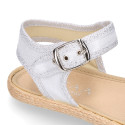 Girl Sandal shoes espadrille style in shiny canvas design.