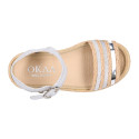 Girl Sandal shoes espadrille style in shiny canvas design.