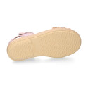 Girl Sandal shoes espadrille style in shiny canvas design.