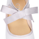 Laminated canvas girl Mary Jane shoes with ribbon closure.