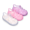 GLITTER CRYSTAL Tennis style kids jelly shoes with hook and loop strap for Beach and Pool.