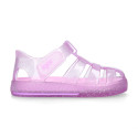 GLITTER CRYSTAL Tennis style kids jelly shoes with hook and loop strap for Beach and Pool.