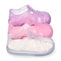 GLITTER CRYSTAL Tennis style kids jelly shoes with hook and loop strap for Beach and Pool.