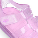 GLITTER CRYSTAL Tennis style kids jelly shoes with hook and loop strap for Beach and Pool.