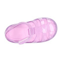 GLITTER CRYSTAL Tennis style kids jelly shoes with hook and loop strap for Beach and Pool.