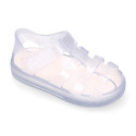 GLITTER CRYSTAL Tennis style kids jelly shoes with hook and loop strap for Beach and Pool.