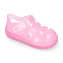 GLITTER CRYSTAL Tennis style kids jelly shoes with hook and loop strap for Beach and Pool.