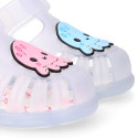 Classic style Kids jelly shoes with hook and loop strap closure and OCTOPUS design.