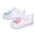 Classic style Kids jelly shoes with hook and loop strap closure and OCTOPUS design.