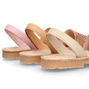 Laminated leather Girl Menorquina sandals with rear strap.