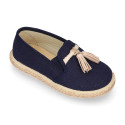 LINEN canvas MOCCASIN style espadrille shoes with tassels in NATURAL color.