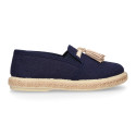 LINEN canvas MOCCASIN style espadrille shoes with tassels in NATURAL color.