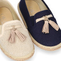 LINEN canvas MOCCASIN style espadrille shoes with tassels in NATURAL color.