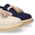 LINEN canvas MOCCASIN style espadrille shoes with tassels in NATURAL color.