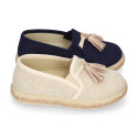 LINEN canvas MOCCASIN style espadrille shoes with tassels in NATURAL color.