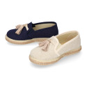 LINEN canvas MOCCASIN style espadrille shoes with tassels in NATURAL color.