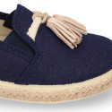 LINEN canvas MOCCASIN style espadrille shoes with tassels in NATURAL color.