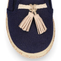 LINEN canvas MOCCASIN style espadrille shoes with tassels in NATURAL color.