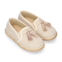 LINEN canvas MOCCASIN style espadrille shoes with tassels in NATURAL color.