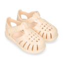 Classic Kids jelly shoes for Beach and Pool use in gloss colors with hook and loop strap closure.