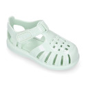 Classic Kids jelly shoes for Beach and Pool use in gloss colors with hook and loop strap closure.