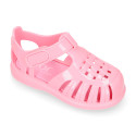 Classic Kids jelly shoes for Beach and Pool use in gloss colors with hook and loop strap closure.