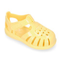 Classic Kids jelly shoes for Beach and Pool use in gloss colors with hook and loop strap closure.