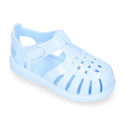 Classic Kids jelly shoes for Beach and Pool use in gloss colors with hook and loop strap closure.