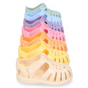 Classic Kids jelly shoes for Beach and Pool use in gloss colors with hook and loop strap closure.