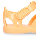 Classic Kids jelly shoes for Beach and Pool use in gloss colors with hook and loop strap closure.