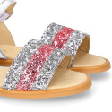 Leather Girl Sandal shoes with silver and pink glitter design.