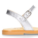 Leather Girl Sandal shoes with silver and pink glitter design.