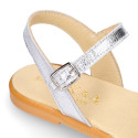 Leather Girl Sandal shoes with silver and pink glitter design.