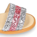 Leather Girl Sandal shoes with silver and pink glitter design.