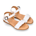 Extra soft Nappa leather Girl sandal shoes with braided design in pastel colors.