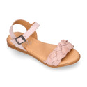 Extra soft Nappa leather Girl sandal shoes with braided design in pastel colors.