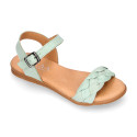 Extra soft Nappa leather Girl sandal shoes with braided design in pastel colors.