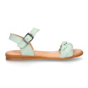 Extra soft Nappa leather Girl sandal shoes with braided design in pastel colors.