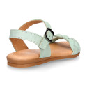 Extra soft Nappa leather Girl sandal shoes with braided design in pastel colors.