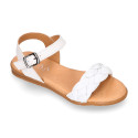 Extra soft Nappa leather Girl sandal shoes with braided design in pastel colors.