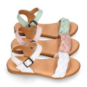 Extra soft Nappa leather Girl sandal shoes with braided design in pastel colors.