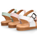 Extra soft Nappa leather Girl sandal shoes with braided design in pastel colors.