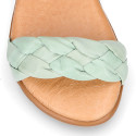 Extra soft Nappa leather Girl sandal shoes with braided design in pastel colors.