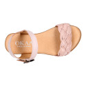 Extra soft Nappa leather Girl sandal shoes with braided design in pastel colors.