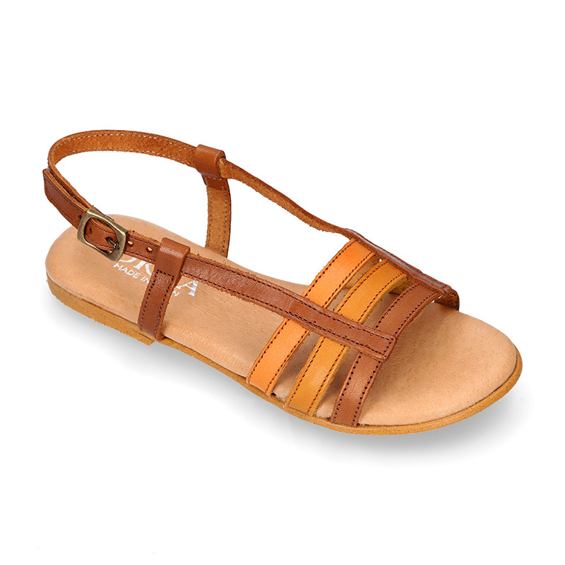 Soft leather Girl sandal shoes with combined straps design. MG089