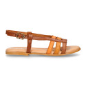 Soft leather Girl sandal shoes with combined straps design.