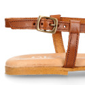 Soft leather Girl sandal shoes with combined straps design.