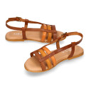 Soft leather Girl sandal shoes with combined straps design.