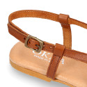 Soft leather Girl sandal shoes with combined straps design.